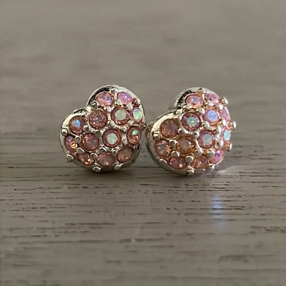 Pink Crystal Heart Stud Earrings